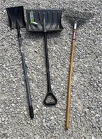 Snow Shovel, Square Shovel & Leaf Rake