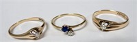 15ct. gold ring & two 10k gold rings w. small