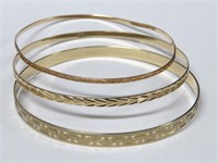 3 gold bangles, .333, 10k & 14k, combined wt. 19gm