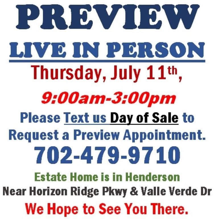 Thur.@6pm - Horizon Ridge Estate Timed Online Auction 7/11