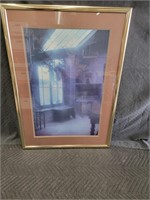 Vintage unsigned print in a gold metal frame /