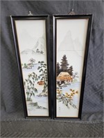 Pair of Mid-century Japanese hand painted tiles