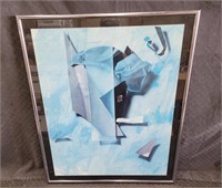 Framed 1984 abstract print in chrome frame