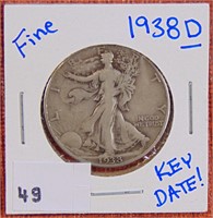 1938-D Walking Half, key date F