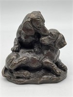 (M) Metal Sculpture of two puppies at play