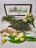 VTG COTTAGE PRINT (SIGNED) - FAUX FLOWERS GREENERY