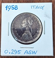1958 Italy Silver 500 Lire Coin (T)