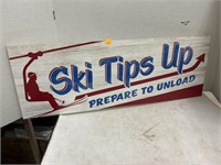 Ski Tips Up Wooden Sign