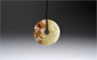 CHINESE CARVED JADE CHILONG BI DISC PENDANT