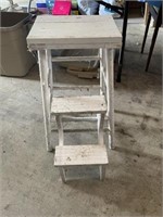 PAINTED STOOL WITH FOLD OUT STEP