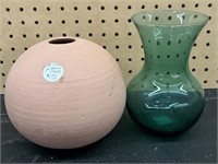 Vases set of two clay and green