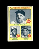 1973 Topps #1 Ruth/Aaron/Mays LDR EX to EX-MT+