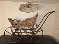 Vintage Wooden Delicate Baby Cradle Buggy
