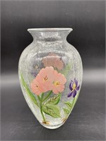 Hand Painted Desert Rose Crackle Glass Flower Vase