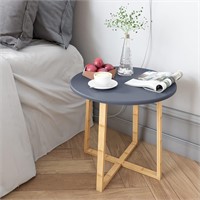 BAMEOS Modern Nightstand Round Side Table  Grey  2