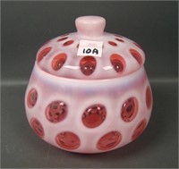 Fenton Cranberry Opal Coin Dot Large Dresser Jar