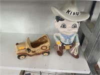 Ceramic cowboy and car