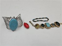 Costume Jewelry Turquoise?, Red Brooch +