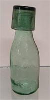Chinese Green Glass Bottle and Cap 6 inches