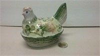 Lovely Hand Painted Hen Covered Bowl