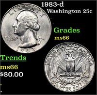 1983-d Washington Quarter 25c Grades GEM+ Unc