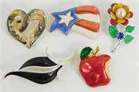 Lot of 5 Vintage Enamel Apple Pins