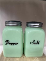 Modern jadeite salt & pepper shakers 4” tall