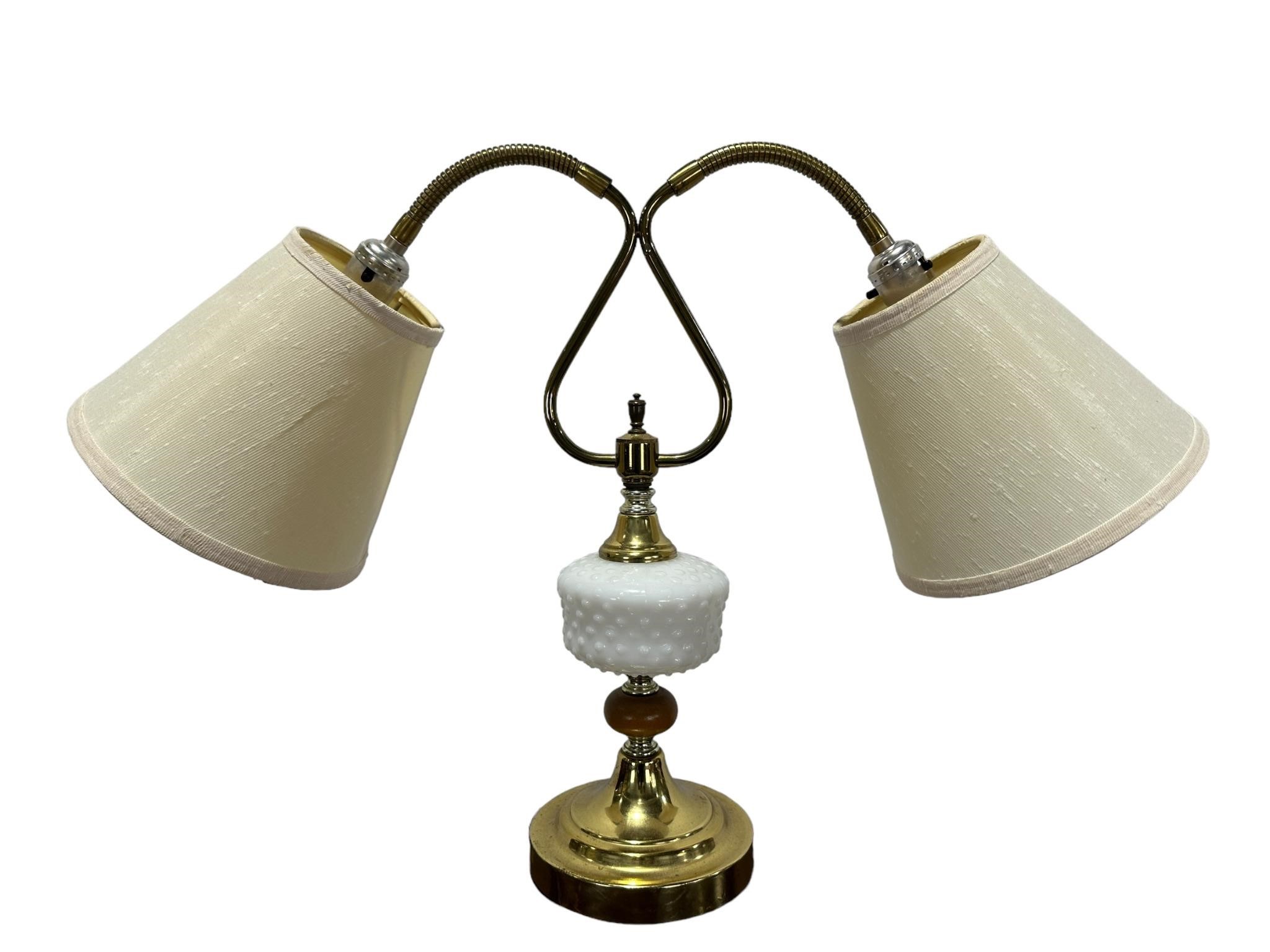 Vintage Double Hobnail Milk glass & Brass Lamp