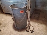 Galvanized coal pail, hand tools included