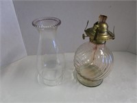 Beautiful pink glass oil lamp with globe