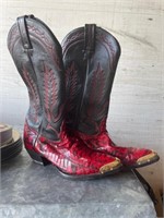 Vintage Red & Black Leather Cowboy Boots