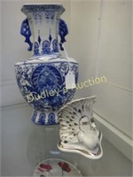 Porcelain Peacock, Blue & White 12" Vase
