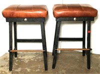 Pair of Barstools with Leather Tops