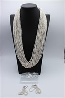 Stunning heavy white beaded necklace & earrings