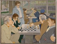 David Laska Oil On Canvas, Chess Game