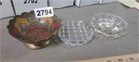 ORIENTAL DISH AND 2 GLASS DISHES