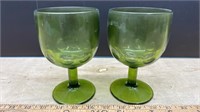 Pair of Vintage Green Glass Goblets *LYR