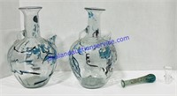 Pair of Painted Glass Carafes, Small Rounded