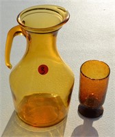 Vintage Amber Glass Pitcher & Swedish Bubble Glass