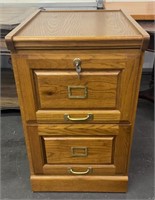 Nice 2-Drawer Oak Filing Cabinet w/ Key
