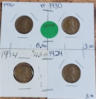 4X BID - 1914, 16, 24, 30 LINCOLN WHEAT CENTS