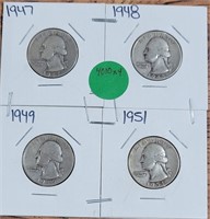 4X BID - 1947, 48, 49, 51 WASHINGTON QUARTERS