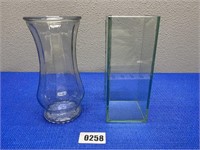 2 Glass Vases 10" Tall