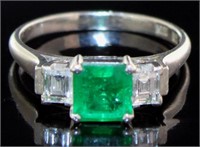 Platinum 1.18 ct Natural Emerald & Diamond Ring