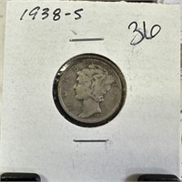 1938-S MERCURY SILVER DIME