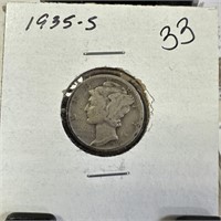 1935-S MERCURY SILVER DIME