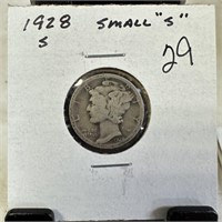 1928-S MERCURY SILVER DIME SMALL S VARIETY