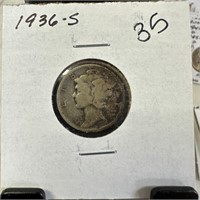 1936-S MERCURY SILVER DIME