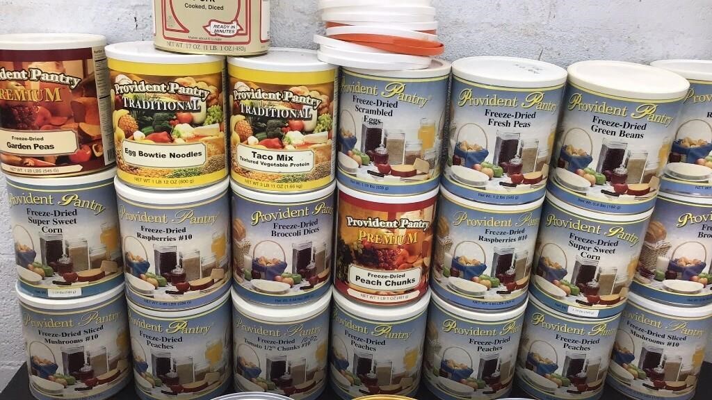 43 cans of dehydrated food, meat, veggies & more