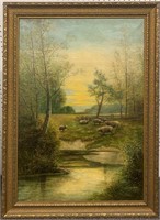 Oil On Canvas Sheep Scene